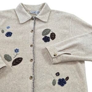 CAPACITY KNITS Womens Beige Embroidered Autumn Fall Fleece Button Up‎ Shirt XL